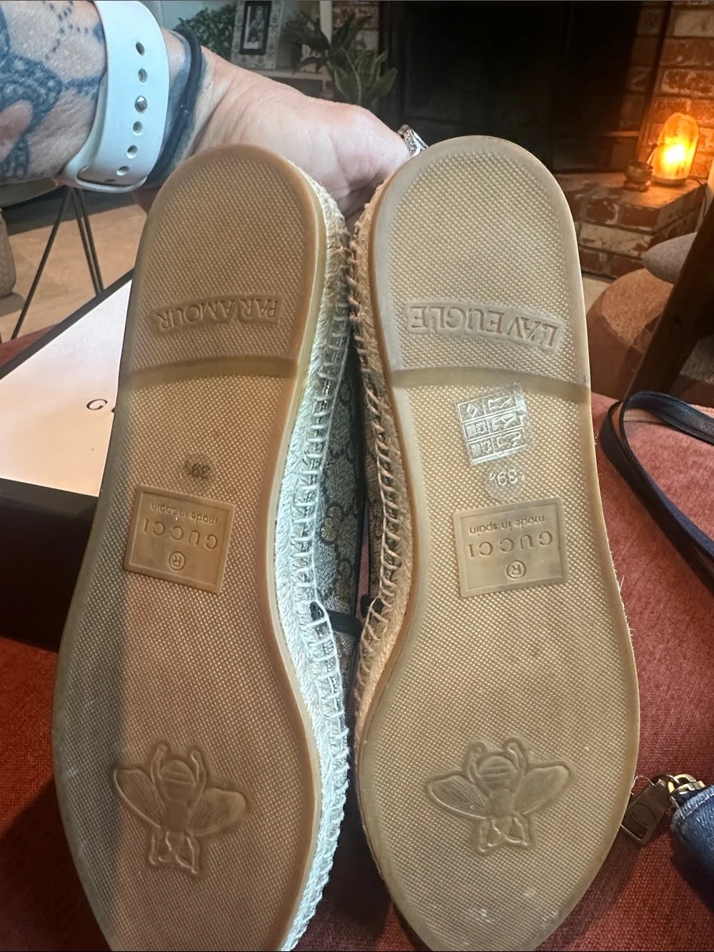 Gucci Beige GG Canvas Espadrilles with Gold Bee Motif